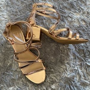 Low Heel Rose Gold Strappy Sandals